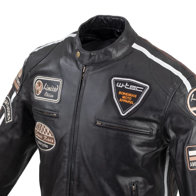 Men’s Leather Motorcycle Jacket W-TEC Black Cracker - Black