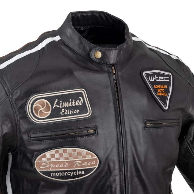 Men’s Leather Motorcycle Jacket W-TEC Black Cracker - Black