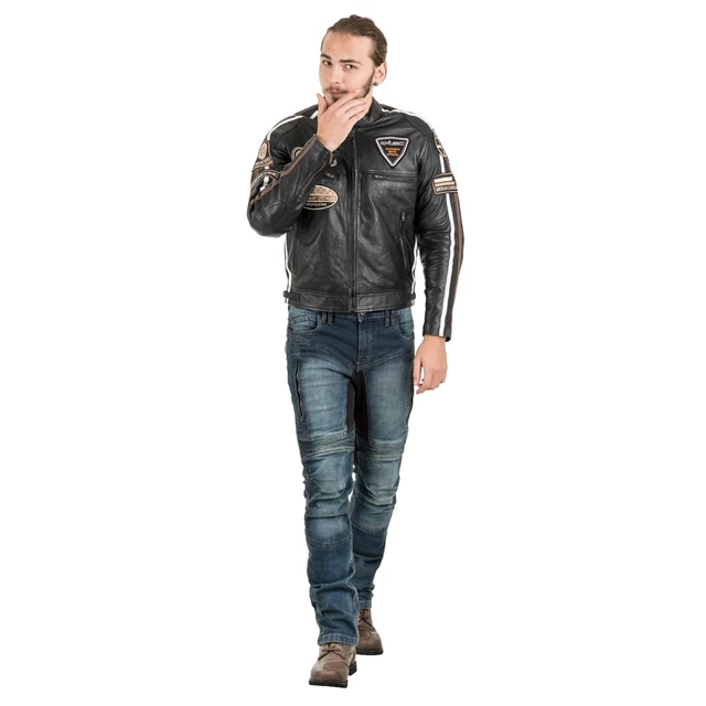 Men’s Leather Motorcycle Jacket W-TEC Sheawen - Black