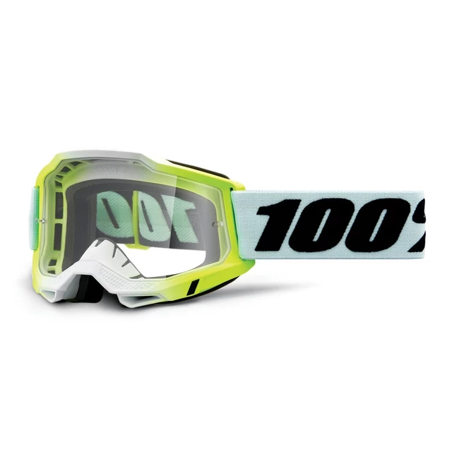 Motocross Goggles 100% Accuri 2 - Red, Clear Plexi - Dunder White-Green, Clear Plexi
