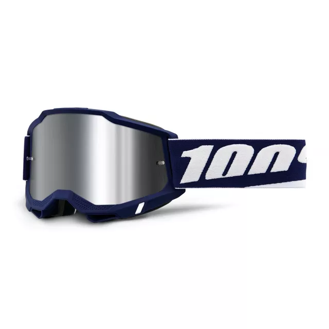 Motokrosové brýle 100% Accuri 2 Mirror - Dunder bílo-zelená, zrcadlové plexi - Mifflin tmavě modrá, zrcadlové plexi