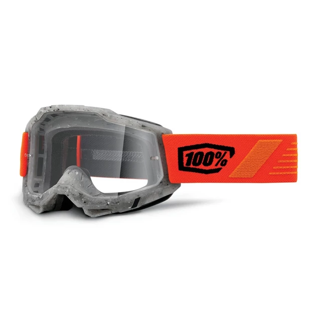 Motocross Goggles 100% Accuri 2 - Cobra Black-White, Clear Plexi - Schrute Grey-Orange, Clear Plexi