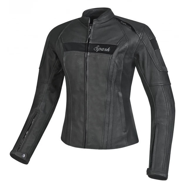 Women’s Leather Motorcycle Jacket Spark Virginia - Black - Black
