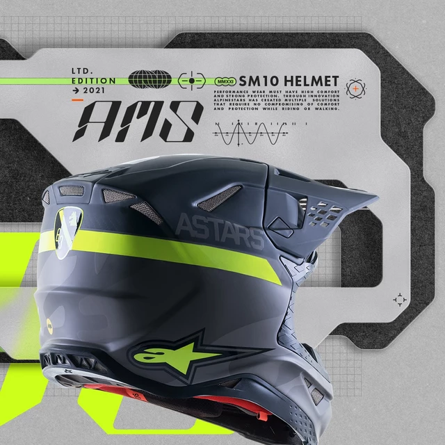 Moto prilba Alpinestars Supertech S-M10 limitovaná edícia AMS MIPS šedá/biela/žltá fluo/čierna