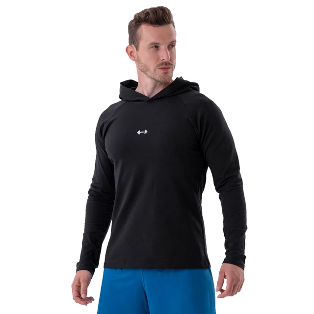 Men’s Long-Sleeve Hooded T-Shirt Nebbia 330 - Light Grey - Black