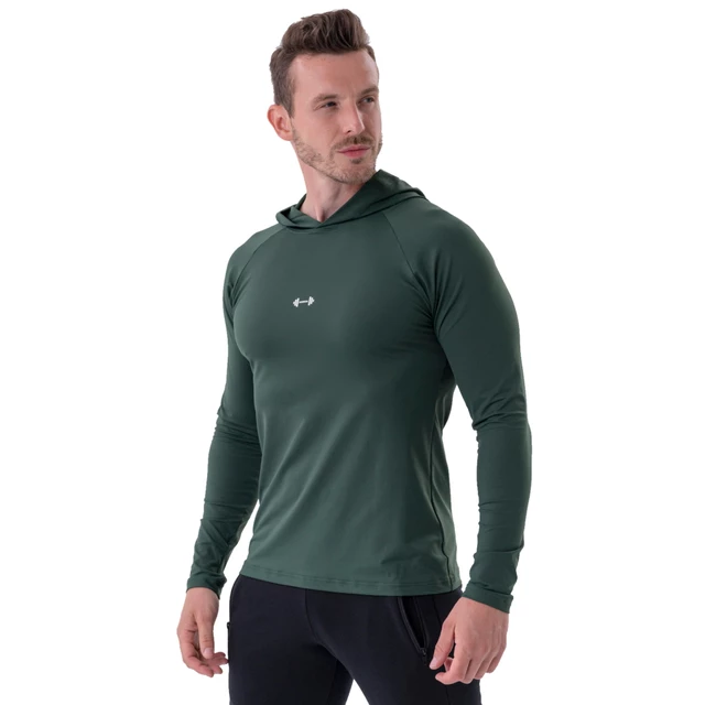 Men’s Long-Sleeve Hooded T-Shirt Nebbia 330 - Black - Dark Green
