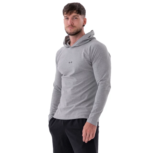 Men’s Long-Sleeve Hooded T-Shirt Nebbia 330 - Black - Light Grey