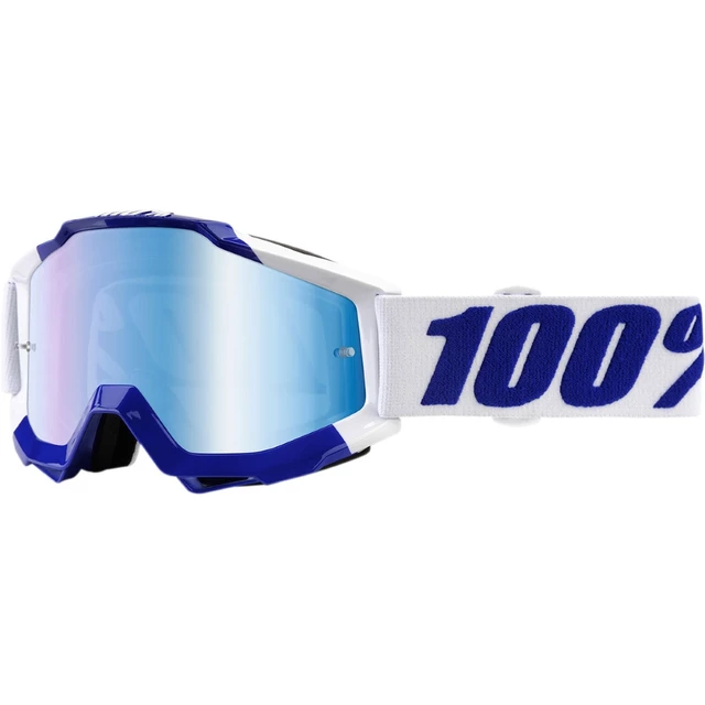 Motocross Goggles 100% Accuri - R-Core Black, Blue Chrome + Clear Plexi with Pins for Tear-Off F - Calgary White-Blue, Blue Chrome Plexi + Clear Plexi with Pins