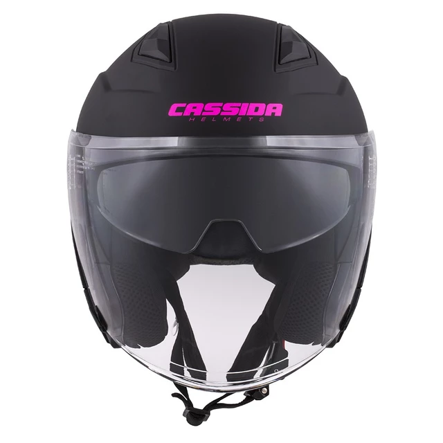 Motorcycle Helmet Cassida Jet Tech Matte Black/Pink Logos 2023 - Black Matt/Pink