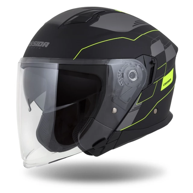 Cassida Jet Tech RoxoR Motorradhelm schwarz matt/fluo gelb/grau