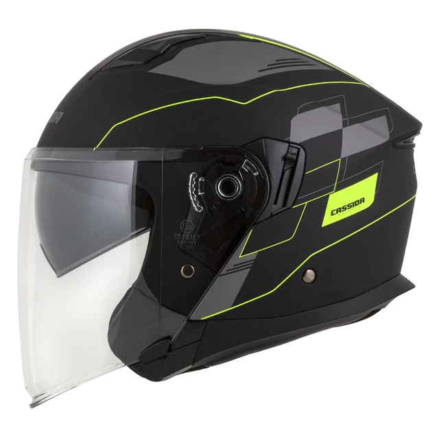 Motorcycle Helmet Cassida Jet Tech RoxoR Matte Black/Fluo Yellow/Gray