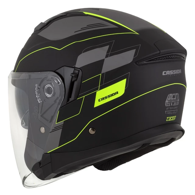 Motorcycle Helmet Cassida Jet Tech RoxoR Matte Black/Fluo Yellow/Gray