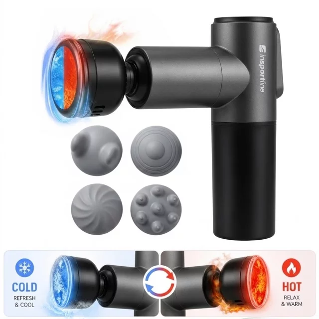 Masážní pistole s hřejivým/chladivým nástavcem inSPORTline IceBlaze • 2400 mAh • 1600-2800 rpm • až 6 mm