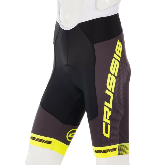 Férfi kerékpáros rövidnadrág nadrágtartóval Crussis CSW-068 - fekete-fluor sárga - fekete-fluor sárga