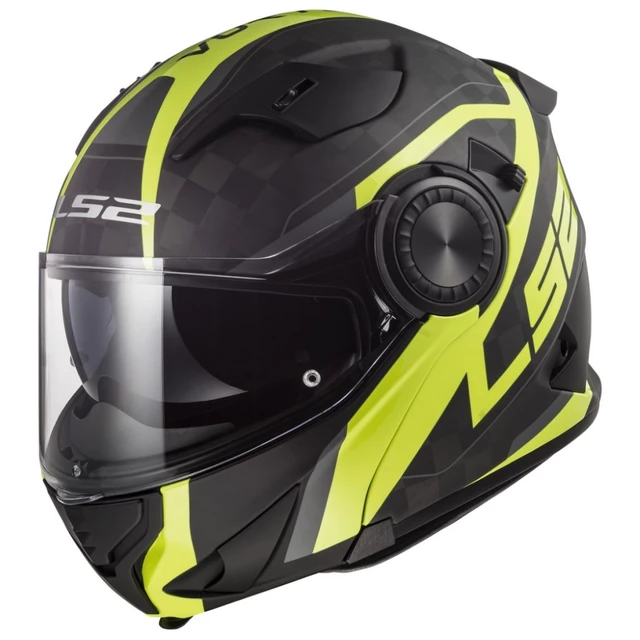 Flip-Up Motorcycle Helmet LS2 FF313 Vortex - Solid Carbon - Carbon Hi Vis Yellow