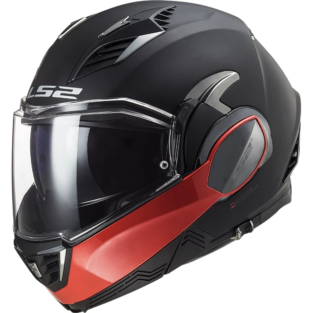 Flip-Up Motorcycle Helmet LS2 FF900 Valiant II Hammer P/J - Matt Black Red - Matt Black Red