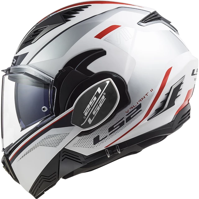 Flip-Up Motorcycle Helmet LS2 FF900 Valiant II Hub P/J - Gloss White Silver