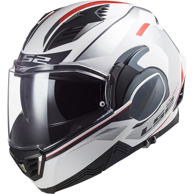 Flip-Up Motorcycle Helmet LS2 FF900 Valiant II Hub P/J - Gloss White Silver - Gloss White Silver