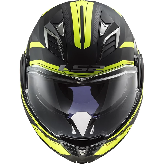 Flip-Up Motorcycle Helmet LS2 FF900 Valiant II Revo P/J - Matt Black H-V Yellow