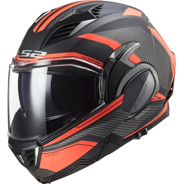 Flip-Up Motorcycle Helmet LS2 FF900 Valiant II Revo P/J - White Red Blue - Matt Titanium Fluo Orange
