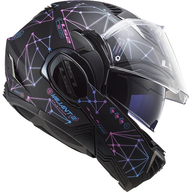 Flip-Up Motorcycle Helmet LS2 FF900 Valiant II Stellar P/J - Matt Black Blue