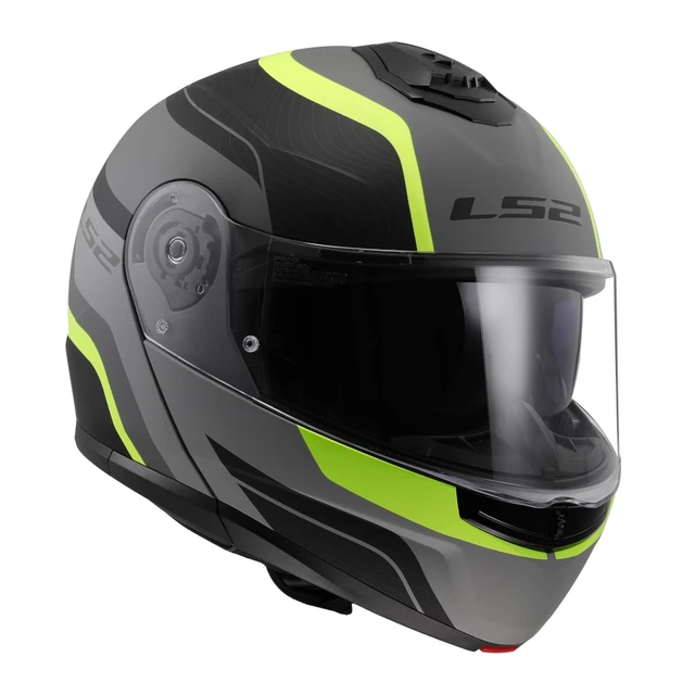 Flip-Up Motorcycle Helmet LS2 FF908 Strobe II Matte Black H-V Yellow