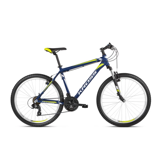 Horský bicykel Kross Hexagon 26" - model 2021 - žlutá/černá/šedá - tmavo modrá/biela/limetková