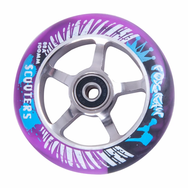 Spare wheel for scooter FOX PRO Raw 03 100 mm - Red-Silver with Graphics - Violet-Silver with Graphics