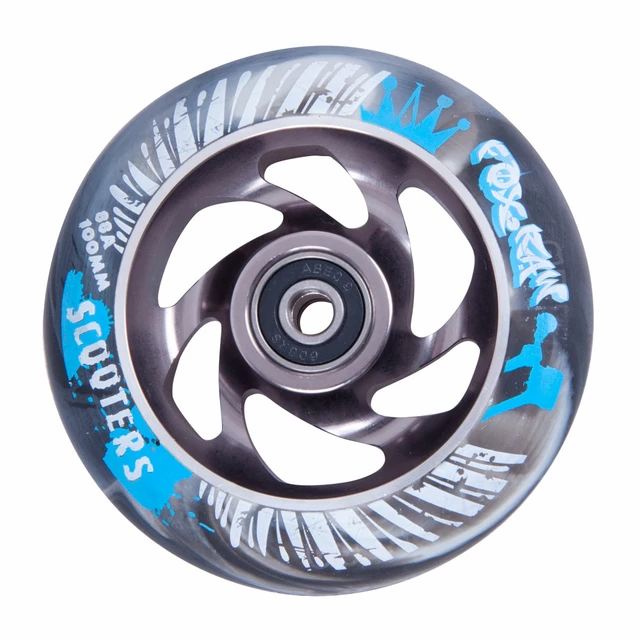 Spare wheel for scooter FOX PRO Raw 03 100 mm - Blue-Red - Grey-Silver with Graphics