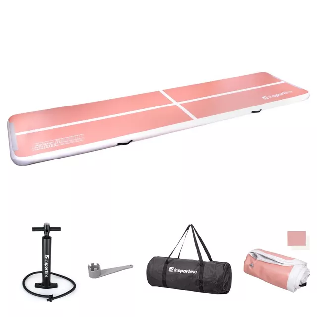 Inflatable Exercise Mat inSPORTline Airstunt 500 x 100 x 10 cm Coral Pink w/ Hand Pump