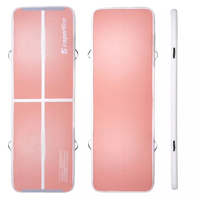 Inflatable Exercise Mat inSPORTline Airstunt 300 x 100 x 10 cm Coral Pink w/ Hand Pump