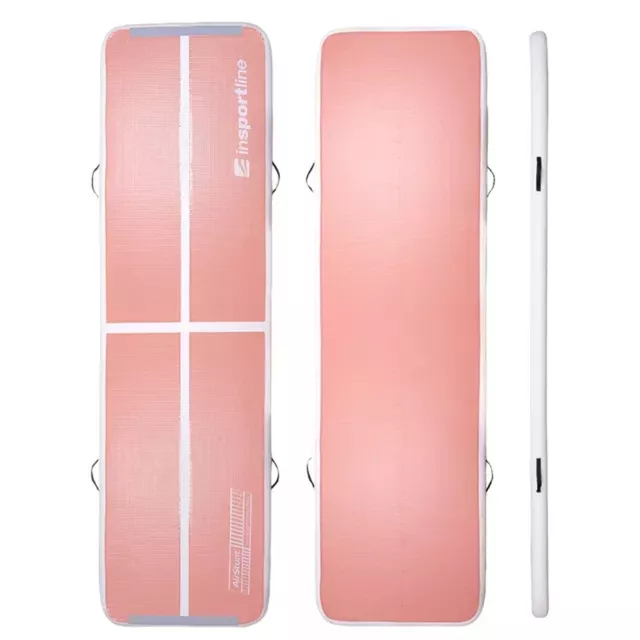 Inflatable Exercise Mat inSPORTline Airstunt 400 x 100 x 10 cm Coral Pink w/ Hand Pump