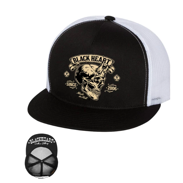 Snapback Hat BLACK HEART Devil Skull Trucker - White