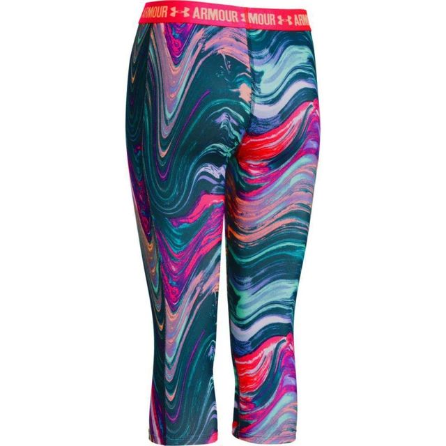 Dievčenské legíny Under Armour Printed Armour Capri - Orient Fusion/Torch Red/Melon