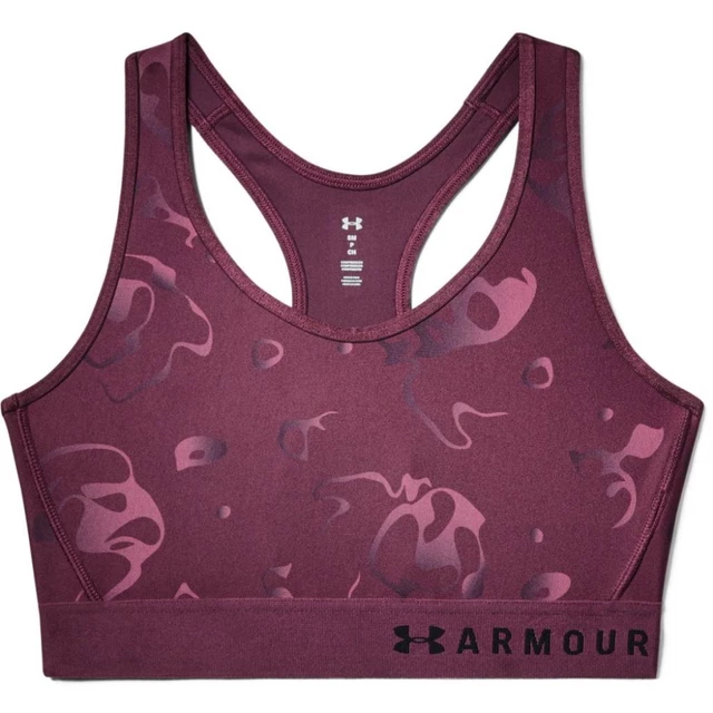 Dámská sportovní podprsenka Under Armour Mid Keyhole Print - Black / Black / Static Blue, XS - Level Purple