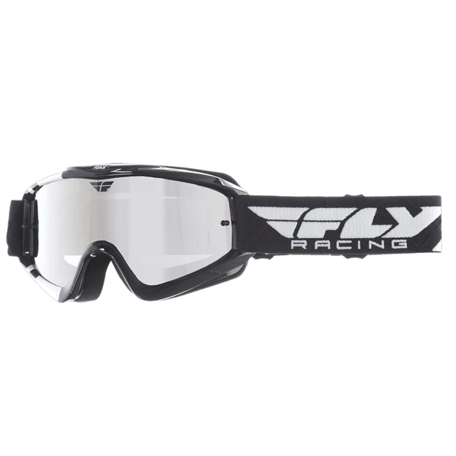 Dětské motokrosové brýle Fly Racing RS Zone Youth 2018 - černé/bílé, zrcadlové plexi s čepy pro slídy