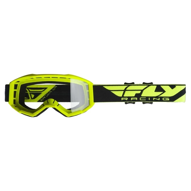 Motocross Goggles Fly Racing Focus 2019 - White, Clear Plexi without Pins - Hi-Vis, Clear Plexi without Pins