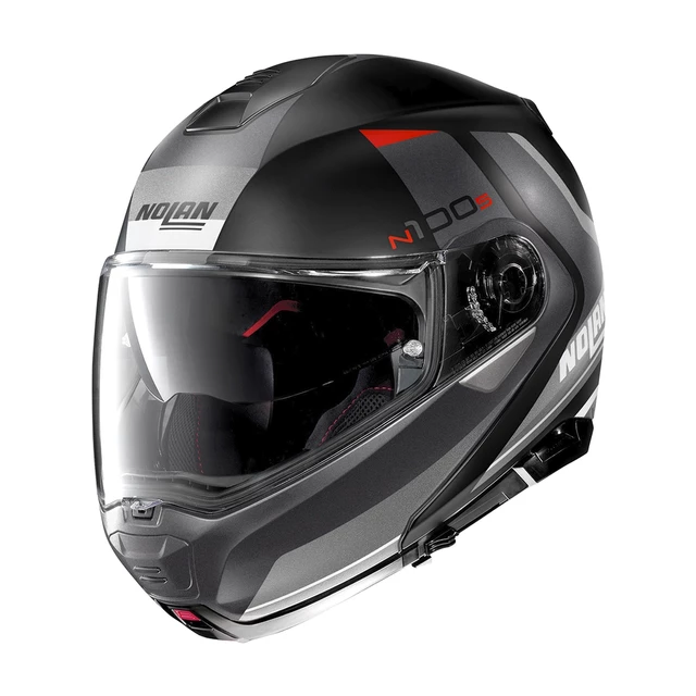 Moto prilba Nolan N100-5 Hilltop N-Com P/J - Glossy Black - Flat Black