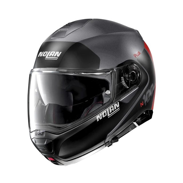 Motorcycle Helmet Nolan N100-5 Plus Distinctive N-Com P/J - Metal White - Flat Lava Grey
