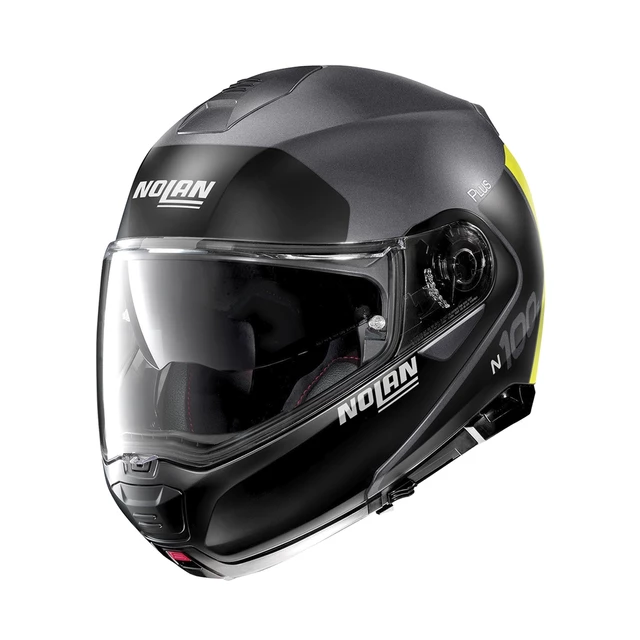 Nolan N100-5 Plus Distinctive N-Com Motorradhelm - Glossy Black-Fluo - Flaches Lavagrau-Gelb