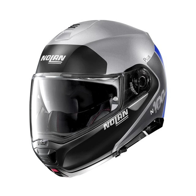 Motorcycle Helmet Nolan N100-5 Plus Distinctive N-Com P/J - Metal White - Flat Silver