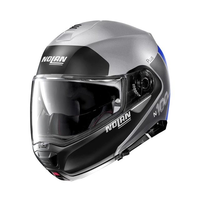 Nolan N100-5 Plus Distinctive N-Com Motorradhelm - Glossy Black-Fluo - Flaches Silber