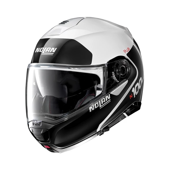 Motorcycle Helmet Nolan N100-5 Plus Distinctive N-Com P/J - Glossy Black-Red - Metal White
