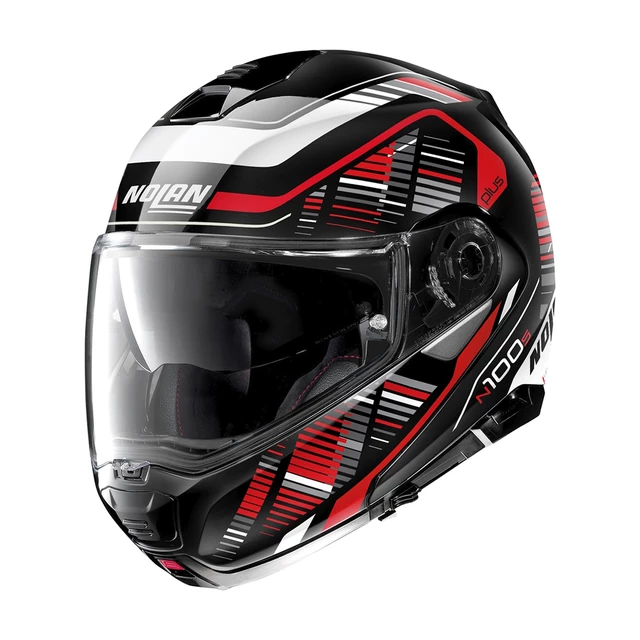 Motorcycle Helmet Nolan N100-5 Plus Starboard N-Com P/J - Glossy Black-Yellow - Glossy Black-Red