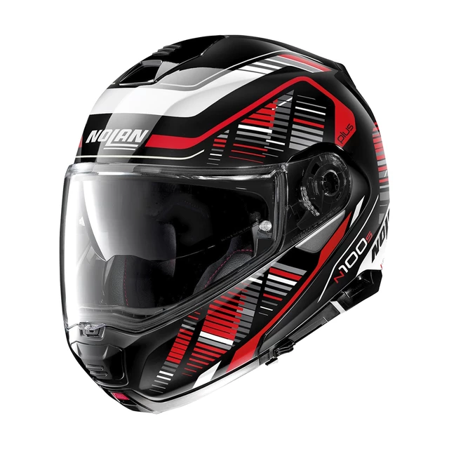 Moto prilba Nolan N100-5 Plus Starboard N-Com P/J - Glossy Black-Yellow - Glossy Black-Red