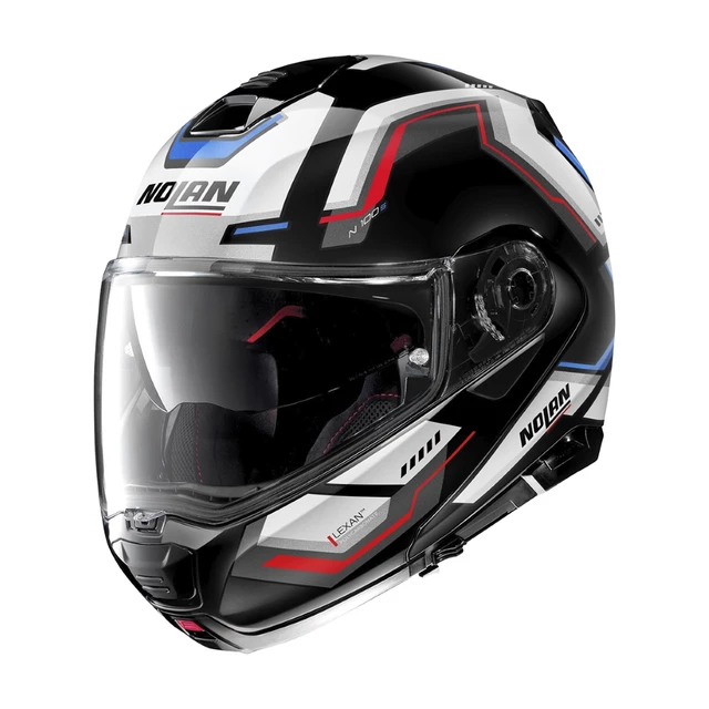Moto helma Nolan N100-5 Upwind N-Com P/J - Glossy Black-Red - Glossy Black-Blue-Red
