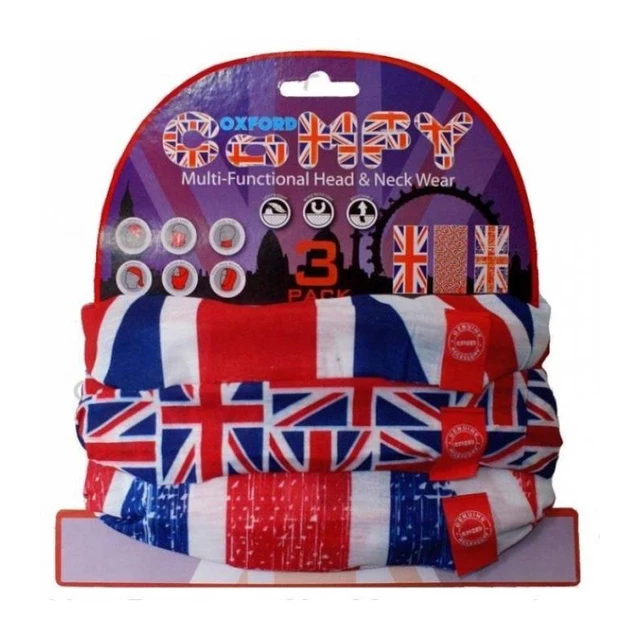 Universal Multi-Functional Neck Warmer Oxford Comfy 3-Pack - Grafitti Mono - Union Jack