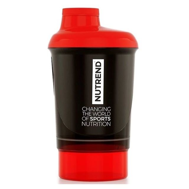 Shaker Nutrend se zásobníkem 300 ml - černo-červená