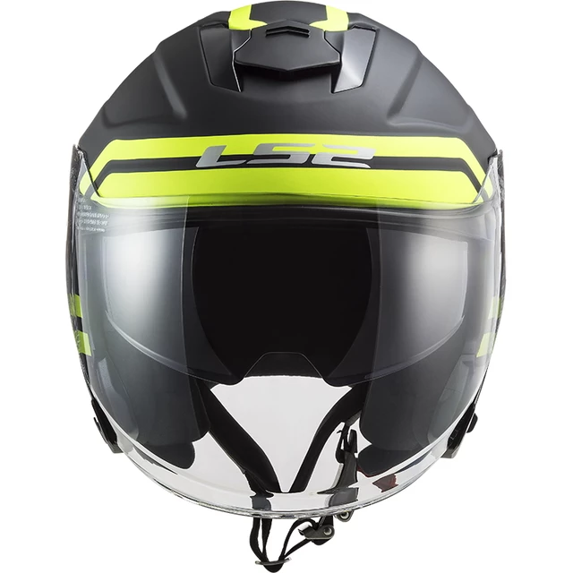 Open Face Motorcycle Helmet LS2 OF521 Infinity Hyper - Matt Titanium H-V Yellow