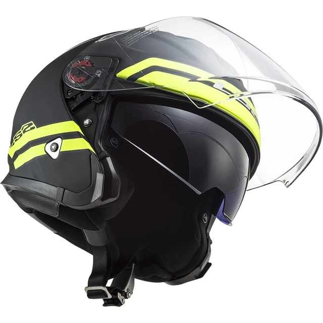 Open Face Motorcycle Helmet LS2 OF521 Infinity Hyper - Matt Titanium H-V Yellow